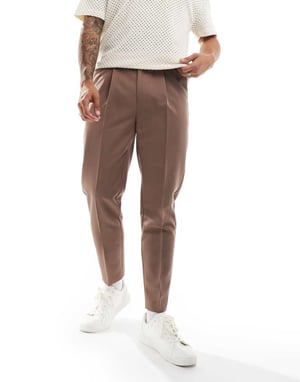 ASOS DESIGN tapered smart byxor i ljusbrun