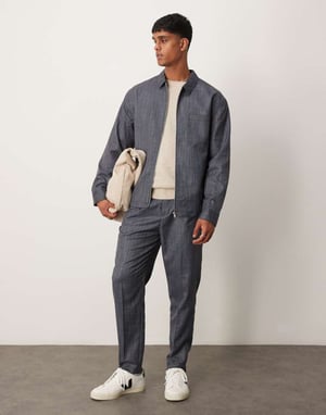 ASOS DESIGN smart co-ord tapered byxor i marinblått med elastisk midja