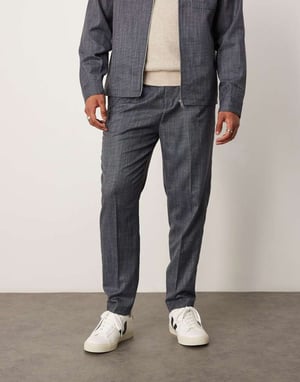 ASOS DESIGN smart co-ord tapered byxor i marinblått med elastisk midja