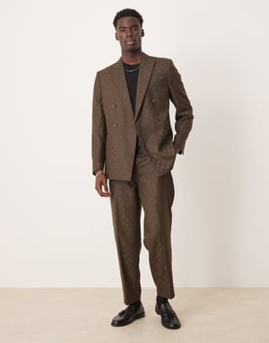 ASOS DESIGN oversized tapered kostymbyxor i brun rutigt jacquard