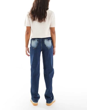 Miss Selfridge hjärtficka raka ben jeans i indigo tvätt