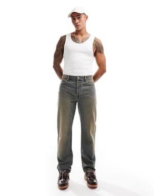 ASOS DESIGN raka jeans med ton i mörk tvätt