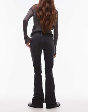 Topshop Jamie flare hög midja jeans i tvättad svart