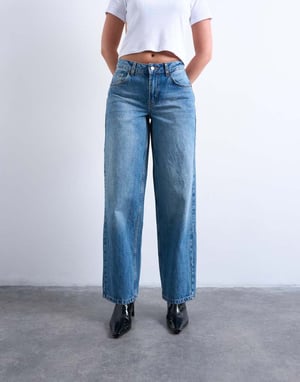 Topshop Hourglass Cinch låghöjd avslappnad jeans i vintageblå