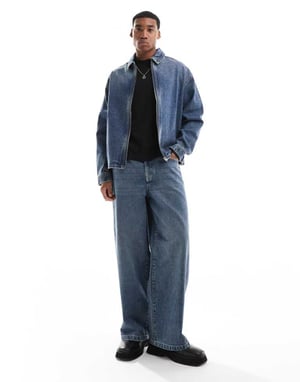 ASOS DESIGN koord lösa jeans i medelblå tvätt