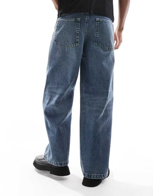 ASOS DESIGN koord lösa jeans i medelblå tvätt