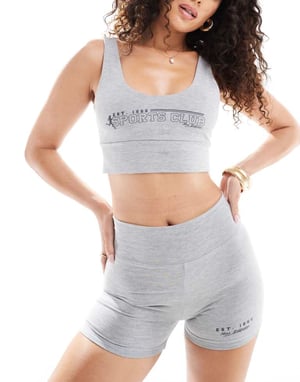 Miss Selfridge scoop bralette med sportgrafik i gråmelerad