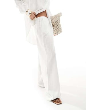ASOS DESIGN vida ben byxor med lin i vitt