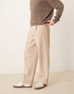ASOS DESIGN smart vida byxor med veck i stenfärg med ull herringbone