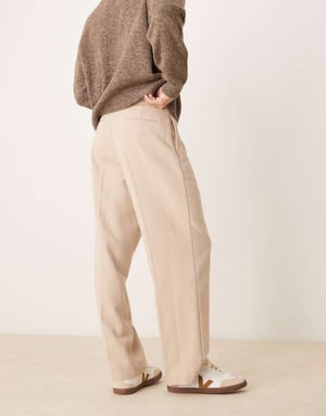 ASOS DESIGN smart vida byxor med veck i stenfärg med ull herringbone