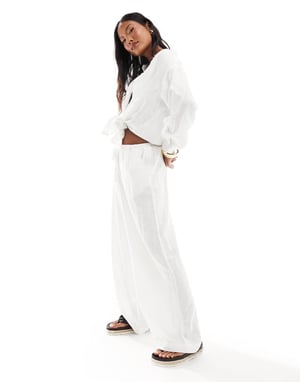 ASOS DESIGN Petite vida byxor med linne i vitt