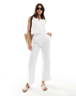 Abercrombie & Fitch linnemix Sloane byxor i vitt mixa och matcha
