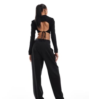 ASOS DESIGN Lång knapprad rak ben skräddarsydd byxa i svart