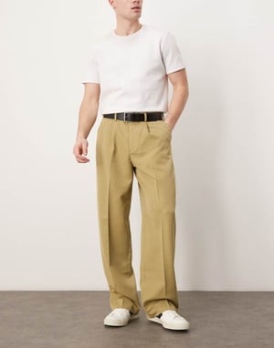 ASOS DESIGN smart vida byxor med framfåll i kamel