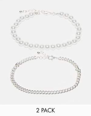 Jack & Jones 2-pack silversmycken kedja och pärlarmband