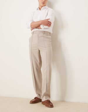 ASOS DESIGN smart hög midja raka byxor med fållsprund i sten