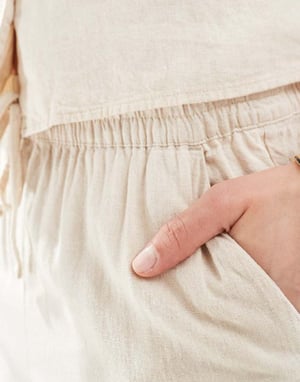 JDY Lång lös passform linneblandning byxor set i beige