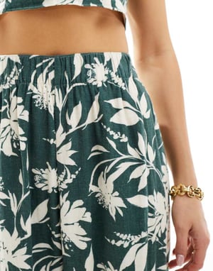 Abercrombie & Fitch co-ord vida linneblandade byxor med elastisk midja i grönt blommönster
