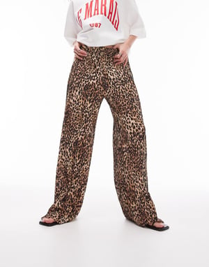 Topshop leopardmönstrad plisserad byxa