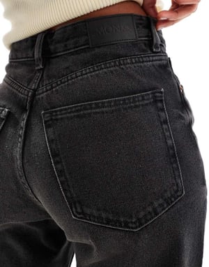 Monki Taiki hög midja ballongben jeans i tvättad svart