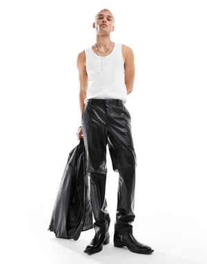 Twisted Tailor fusk läder slim fit kostymbyxor i svart co-ord