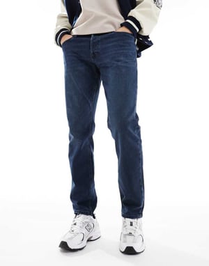 Jack & Jones Mike tapered jeans i mörkblå tvätt