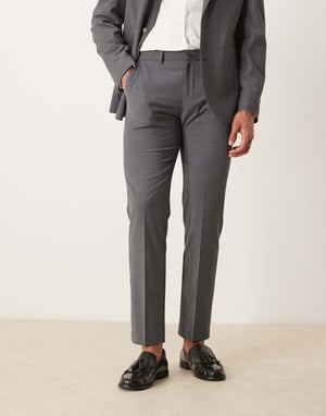 ASOS DESIGN tvättbara smala kostymbyxor i lätt worstedull i kolgrått