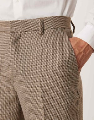 ASOS DESIGN raka kostymbyxor i brun korgväv