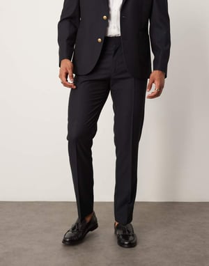 ASOS DESIGN slim passform kostymbyxor i marinblå jacquard