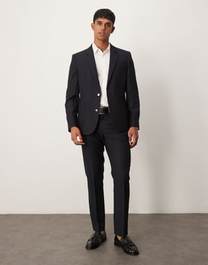 ASOS DESIGN slim passform kostymbyxor i marinblå jacquard