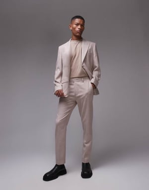 Topman premium slim ullblandning kostymbyxor i sten