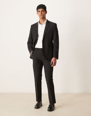 ASOS DESIGN tvättbara slim passform kostymbyxor i lätt kammade ull i svart