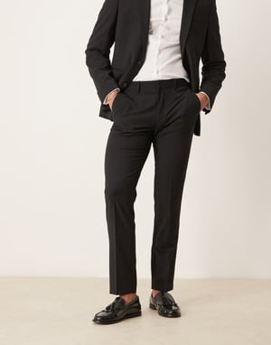 ASOS DESIGN tvättbara slim passform kostymbyxor i lätt kammade ull i svart