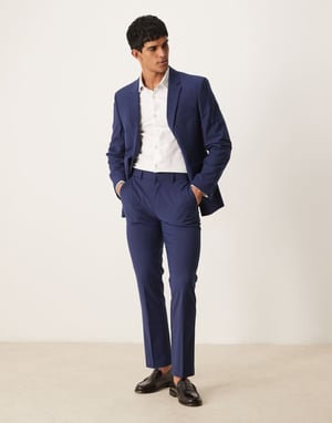 ASOS DESIGN tvättbara slim fit kostymbyxor i lätt ullblandning i blått