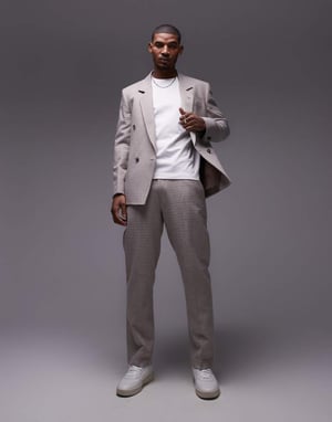 Topman raka passform texturerade kostymbyxor i sten