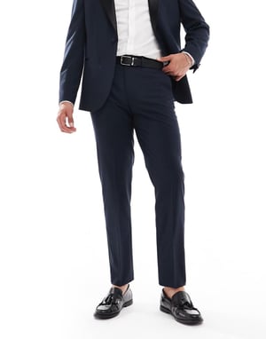 ASOS DESIGN slim fit tuxedobyxor i mörk marinblå