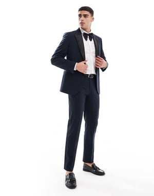 ASOS DESIGN slim fit tuxedobyxor i mörk marinblå