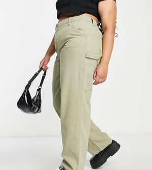 ASOS DESIGN Curve minimal cargobyxa i khaki med kontrastsömmer