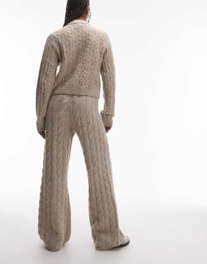 Topshop stickad fluffig kabelbyxa i havremjölk