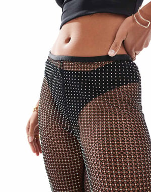 ASOS DESIGN Petite nät hotfix flare byxor i svart