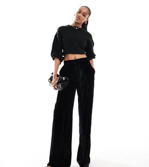 ASOS DESIGN Höga krinklad sammet dragsko byxor i svart