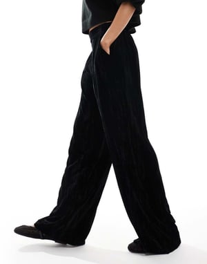 ASOS DESIGN Höga krinklad sammet dragsko byxor i svart