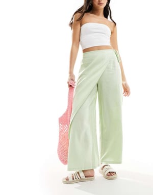 ASOS DESIGN svepbyxor i linne i grön