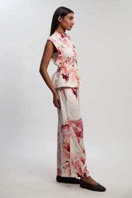 Premium Viscose Linen Floral Woven Straight Leg Trouser