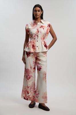 Premium Viscose Linen Floral Woven Straight Leg Trouser