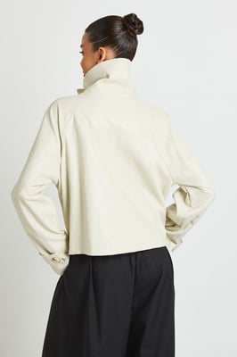 Funnel Neck Button Detail Short Faux Leather Jacket
