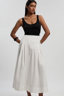 Cotton Woven Prom Skirt With Dropped Waist Detail