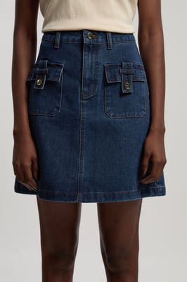 Denim Button Front Midi Skirt
