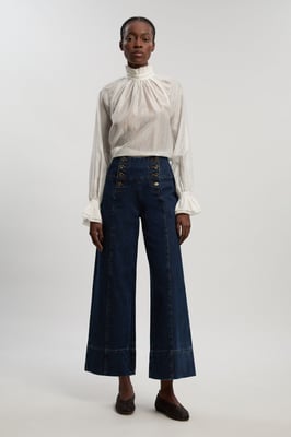 Denim Button Front Wide Leg Jeans