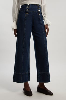 Denim Button Front Wide Leg Jeans